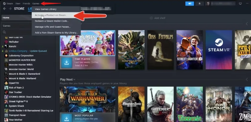Illustration de l’étape 1 : Activation clé de jeu Steam